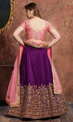 Purple Embroidered Silk Semi Stitched Lehenga With Dupatta 2