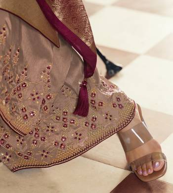 Beige Embroidered Silk Blend Semi Stitched Salwar With Dupatta 4