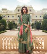 Green Embroidered Silk Blend Semi Stitched Salwar With Dupatta