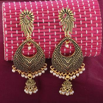 Facinating Golden Peacock Stud  Dangle Earrings 1