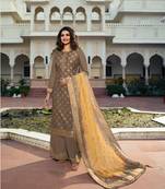 Grey Embroidered Silk Blend Semi Stitched Salwar With Dupatta