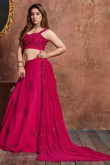 Eye Catching Romantic Rani Pink Zari, Sequins, And Dori Embroidered Georgette Semi Stitched Party Wear Lehenga