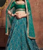 Turquoise Embroidered Art Silk Semi Stitched Lehenga With Dupatta