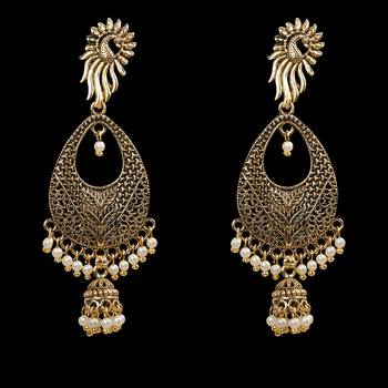 Facinating Golden Peacock Stud  Dangle Earrings 4