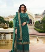 Green Embroidered Silk Blend Semi Stitched Salwar With Dupatta