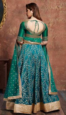 Turquoise Embroidered Art Silk Semi Stitched Lehenga With Dupatta 2