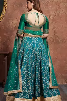 Turquoise Embroidered Art Silk Semi Stitched Lehenga With Dupatta