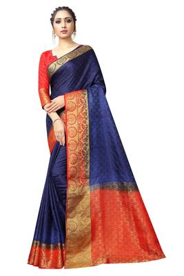 blue woven banarasi saree with blouse 1