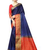 blue woven banarasi saree with blouse