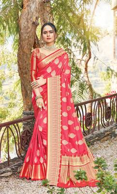 Sangam Prints Red Dola Silk Zari Work Traditional Saree 1