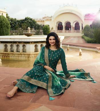 Green Embroidered Silk Blend Semi Stitched Salwar With Dupatta 3