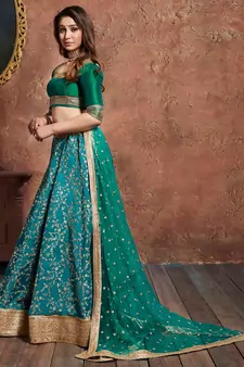 Turquoise Embroidered Art Silk Semi Stitched Lehenga With Dupatta