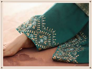 Green Embroidered Silk Blend Semi Stitched Salwar With Dupatta 4