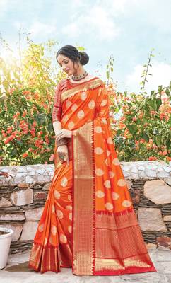 Orange Dola Silk Zari Work Traditional Saree 1