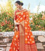 Orange Dola Silk Zari Work Traditional Saree