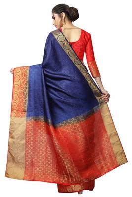 blue woven banarasi saree with blouse 4