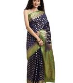 Navy Blue Woven Silk Saree With Blouse