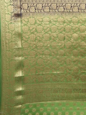 Navy Blue Woven Silk Saree With Blouse 4