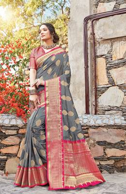 Grey Dola Silk Zari Work Traditional Saree 1