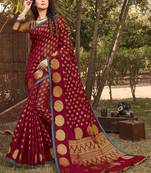 Maroon Handloom Silk Zari Work Traditional Saree