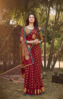 Maroon Handloom Silk Zari Work Traditional Saree 2