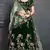 Dark Green Embroidered Velvet Semi Stitched Lehenga With Dupatta