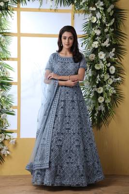 Grey Thread Embroidery Net Salwar 1