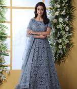 Grey Thread Embroidery Net Salwar