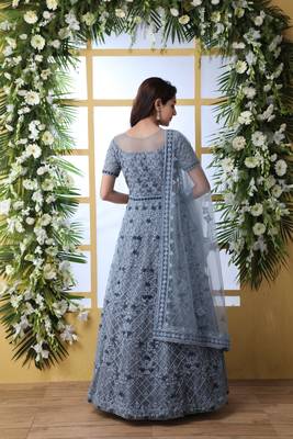 Grey Thread Embroidery Net Salwar 2
