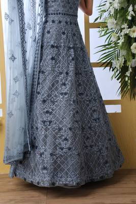 Grey Thread Embroidery Net Salwar 4