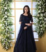 Navy-Blue Thread Embroidery Net Salwar