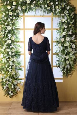 Navy-Blue Thread Embroidery Net Salwar 2