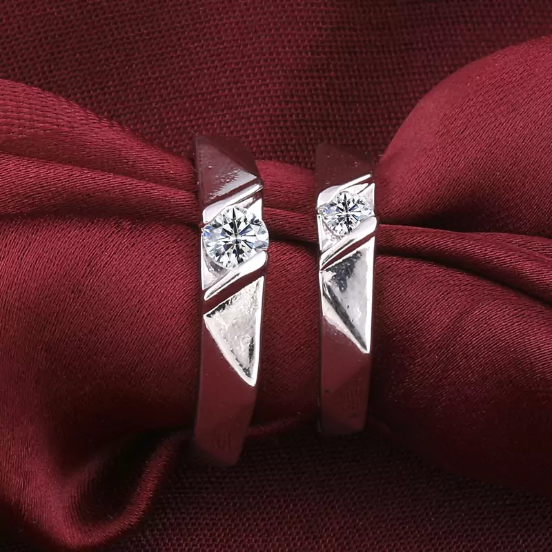 Silverplated Fashionista Solitaire  His And Her Adjustable Proposal Couple Ring For Men And Women Jewellery