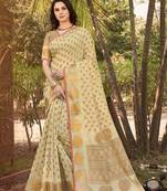 Beige Handloom Silk Zari Work Traditional Saree