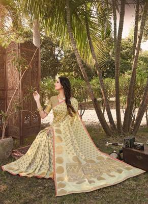 Beige Handloom Silk Zari Work Traditional Saree 2