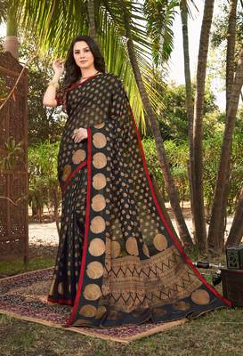 Black Handloom Silk Zari Work Traditional Saree 1