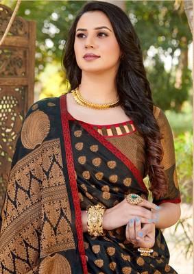 Black Handloom Silk Zari Work Traditional Saree 2