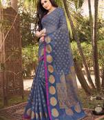 Sangam Prints Blue Handloom Silk Zari Work Traditional Saree