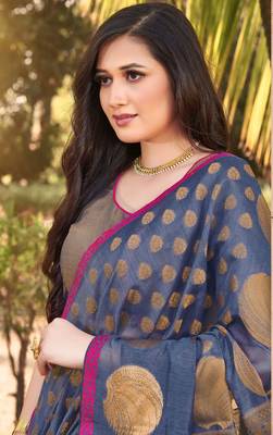 Sangam Prints Blue Handloom Silk Zari Work Traditional Saree 2