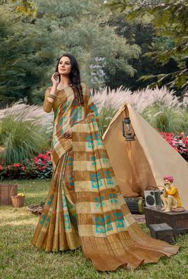 Sangam Prints Beige Handloom Silk Zari Work Traditional Saree 1