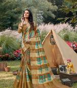 Sangam Prints Beige Handloom Silk Zari Work Traditional Saree