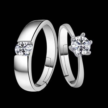Silverplated Elegant Love  Solitaire His And Her Adjustable Proposal Diamond Couple Ring For Men And Women Jewellery 2