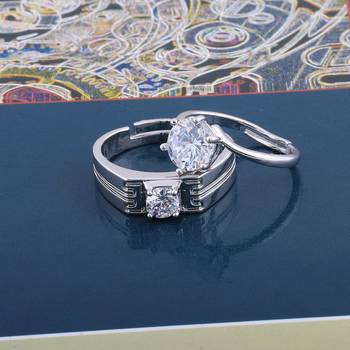 SILVERSHINE,silver plated lovely shiny diamond with adjustable designer couple ring for men and women. 2