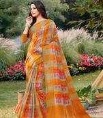 Sangam Prints Mustard Yellow Handloom Silk Zari Work Traditional Saree