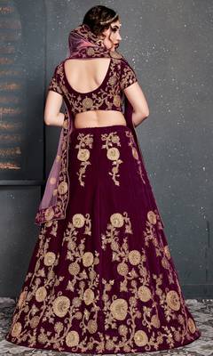 Purple Embroidered Velvet Semi Stitched Lehenga With Dupatta 3