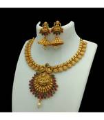 Temple South Indian  Matte Gold Goddess Laxmi Traditional Necklaces Jewellery Set