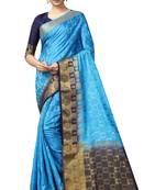 turquoise woven banarasi saree with blouse