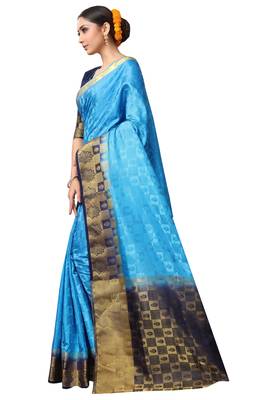 turquoise woven banarasi saree with blouse 2