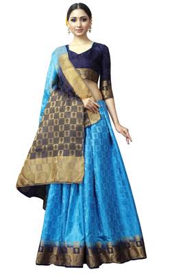turquoise woven banarasi saree with blouse 3