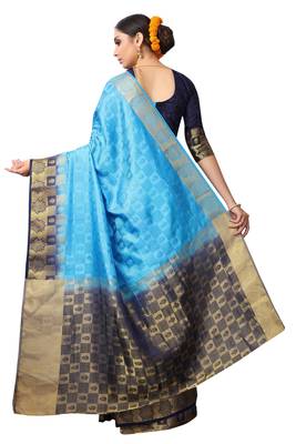 turquoise woven banarasi saree with blouse 4